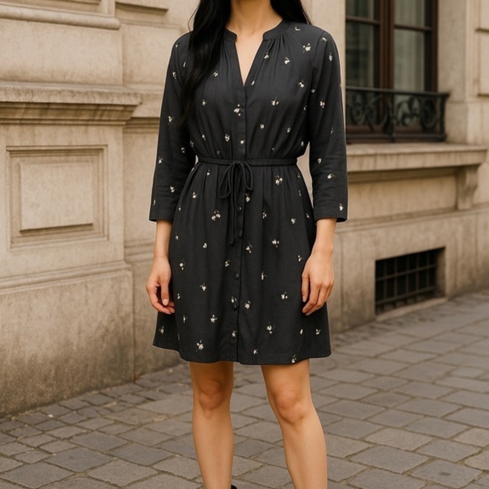H&M Black Floral Print Shirt Dress Size XL NWT $34
